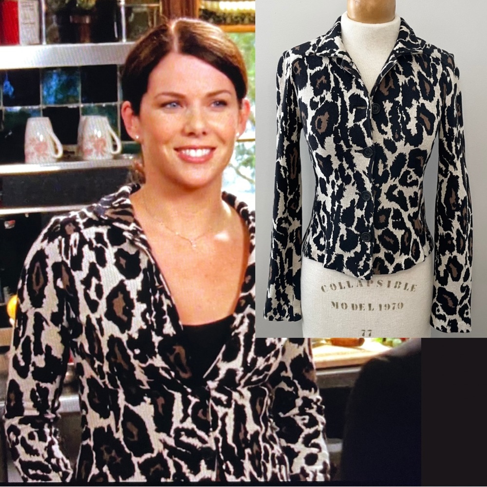 Y2K Vintage Leopard Print Sweater Blazer As Seen On Lorelei Gilmore Girls